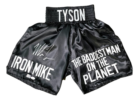 Mike Tyson Signed Custom Black Baddest Man Boxing Trunks JSA ITP Sports Integrity