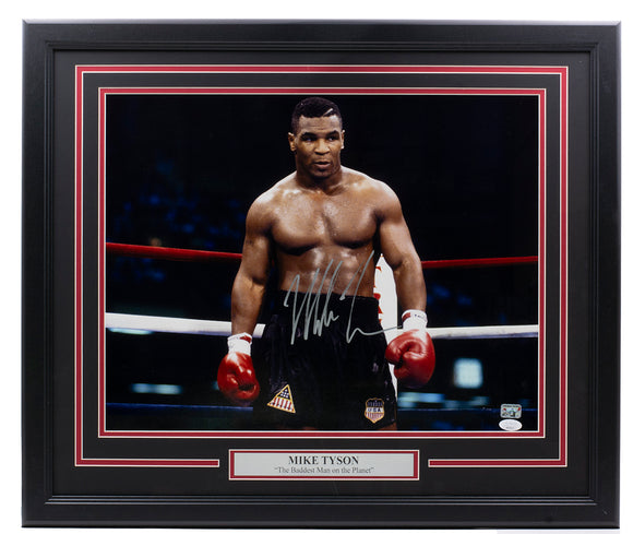 Mike Tyson Signed Framed 16x20 Boxing Stare Down Photo JSA