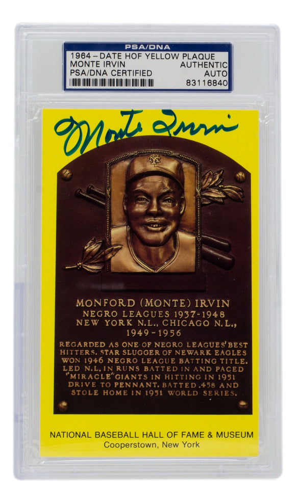 Monte Irvin Negro League Signed Slabbed Hall of Fame Plaque Postcard PSA/DNA Sports Integrity