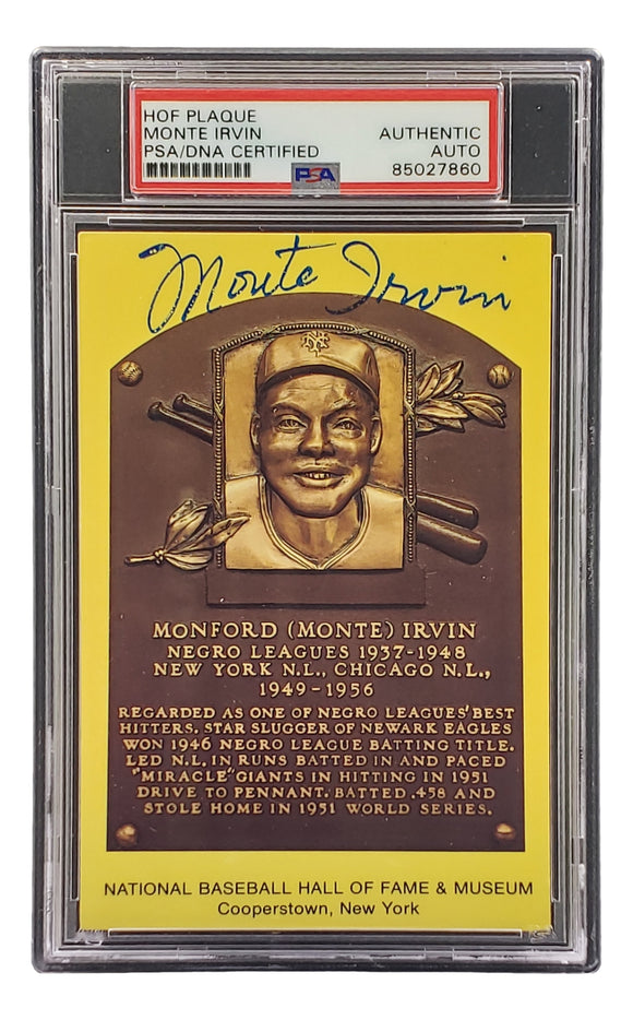 Monte Irvin Signed 4x6 New York Giants HOF Plaque Card PSA/DNA 85027860