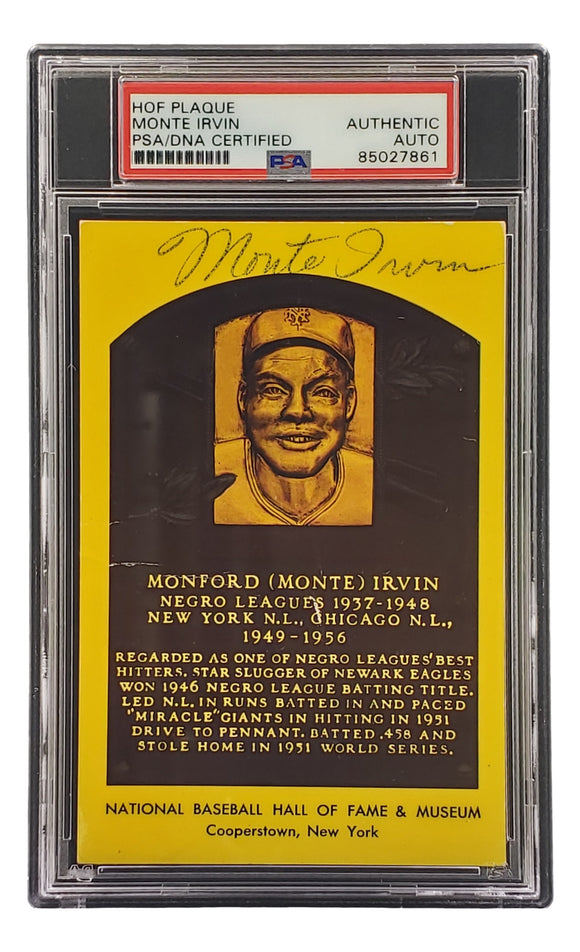 Monte Irvin Signed 4x6 New York Giants HOF Plaque Card PSA/DNA 85027861 Sports Integrity