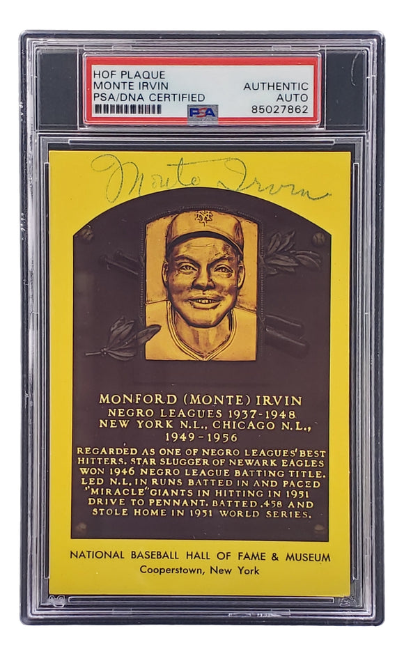 Monte Irvin Signed 4x6 New York Giants HOF Plaque Card PSA/DNA 85027862 Sports Integrity