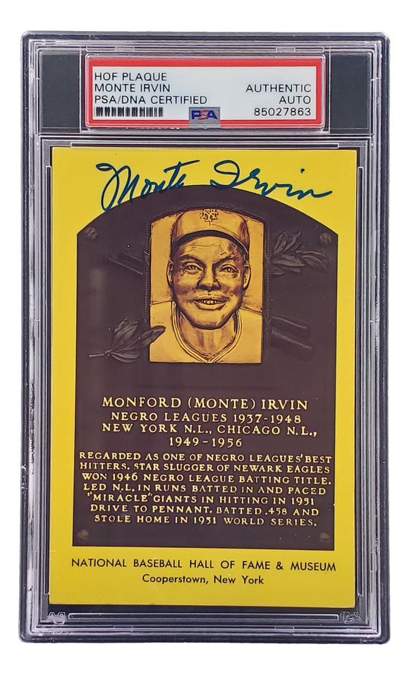Monte Irvin Signed 4x6 New York Giants HOF Plaque Card PSA/DNA 85027863