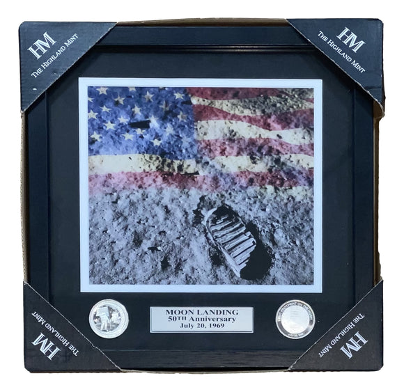 NASA Framed 8x10 Moon Landing 50th Anniversary Photo w/ Highland Mint Coins