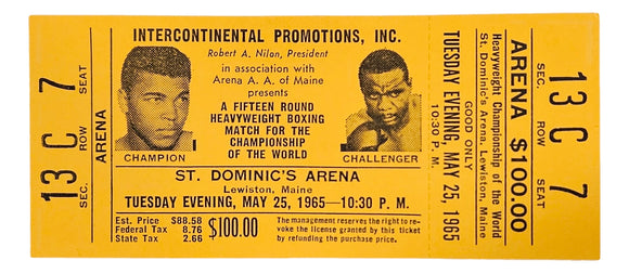 Muhammad Ali vs Sonny Liston May 25 1965 Arena Row C Full Ticket