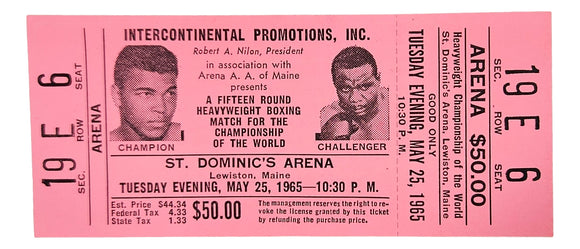 Muhammad Ali vs Sonny Liston May 25 1965 Arena Row E Full Ticket