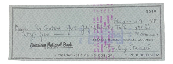 Stan Musial St. Louis Cardinals Signed Personal Bank Check #5540 BAS Sports Integrity