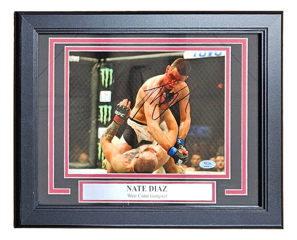 Nate Diaz Signed Framed 8x10 UFC Conor McGregor Fight Blood Photo PSA Hologram Sports Integrity
