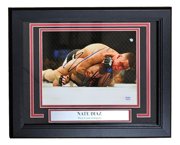 Nate Diaz Signed Framed 8x10 UFC Conor McGregor Fight Choke Photo PSA Hologram