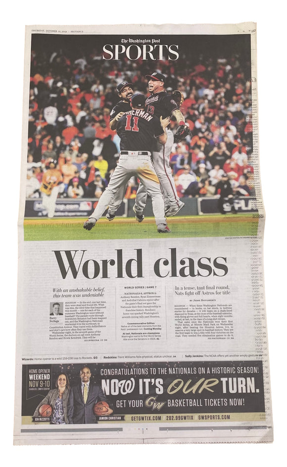Washington Nationals World Series The Washington Post October 31, 2019 Newspaper