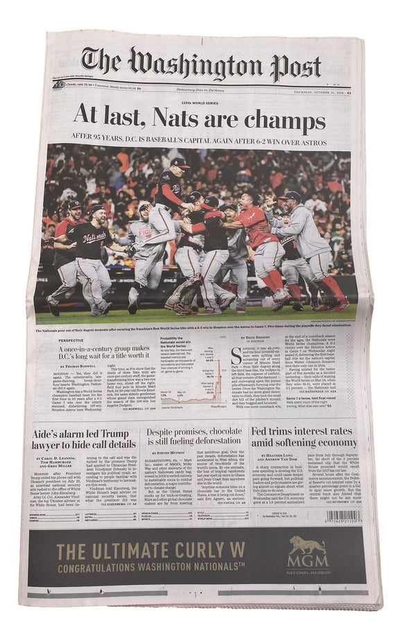 Washington Nationals The Washington Post October 31, 2019 Newspaper
