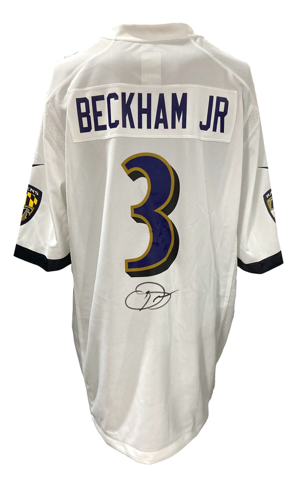 Odell Beckham Jr Signed Baltimore Ravens White Nike Game Replica Jersey BAS Sports Integrity