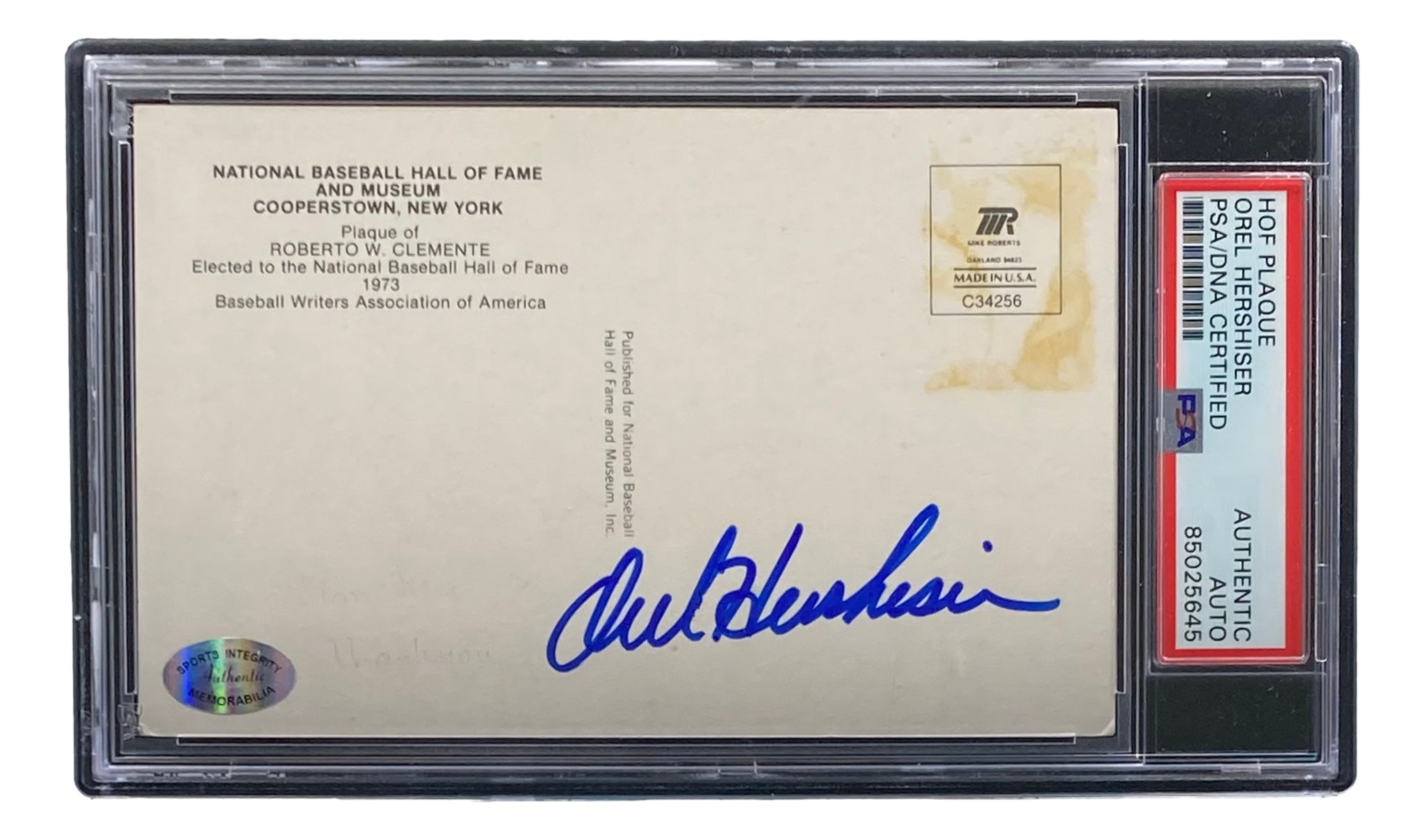 Orel Hershiser Signed 4x6 Dodgers Roberto Clemente HOF Plaque Card PSA –  Sports Integrity