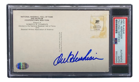Orel Hershiser Signed 4x6 Dodgers Roberto Clemente HOF Plaque Card PSA/DNA 85026243