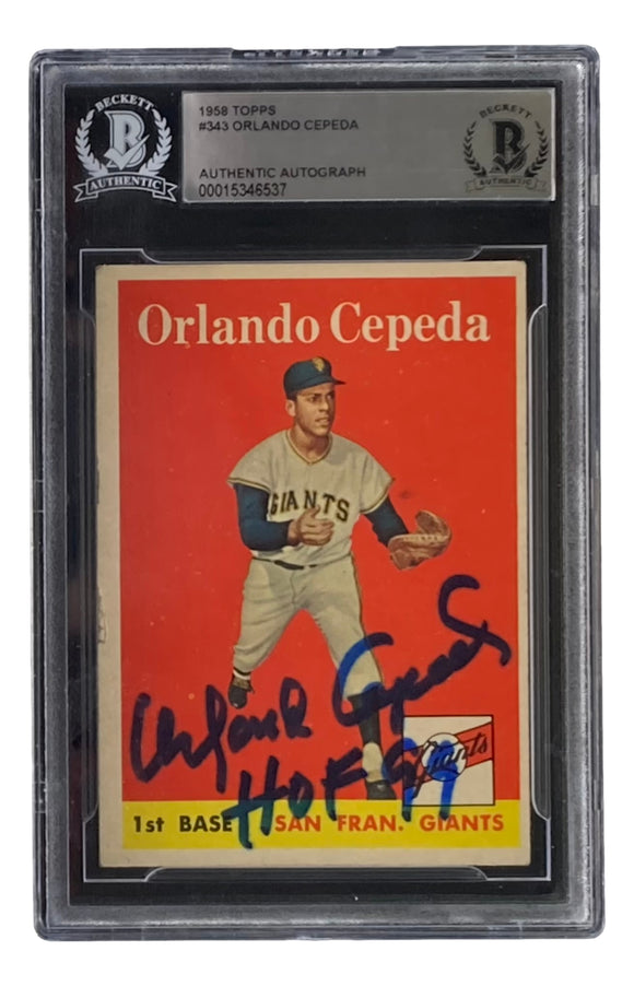 Orlando Cepeda Signed Giants 1958 Topps #343 Rookie Card HOF 99 Insc BAS Sports Integrity