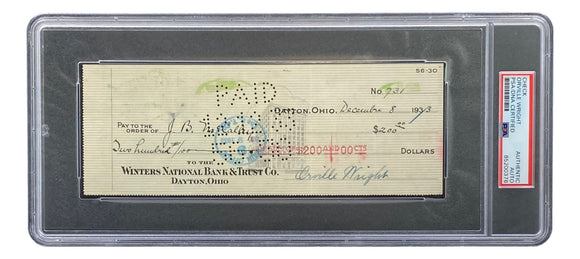 Orville Wright Signed Slabbed Bank Check PSA/DNA 85200376