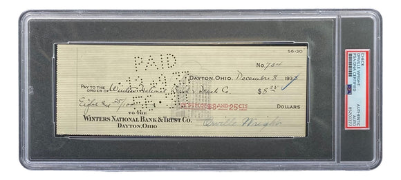 Orville Wright Signed Slabbed Bank Check PSA/DNA 85200377