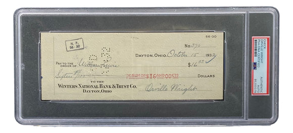 Orville Wright Signed Slabbed Bank Check PSA/DNA 85200378