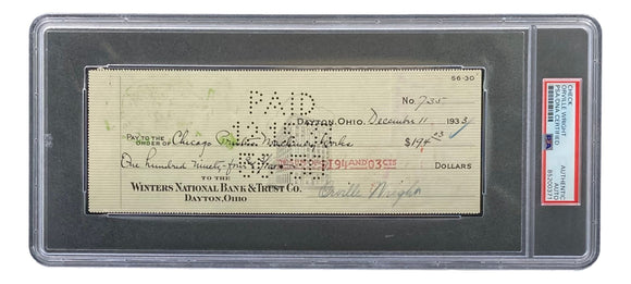 Orville Wright Signed Slabbed Bank Check PSA/DNA 85200371