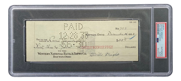Orville Wright Signed Slabbed Bank Check PSA/DNA 85200374