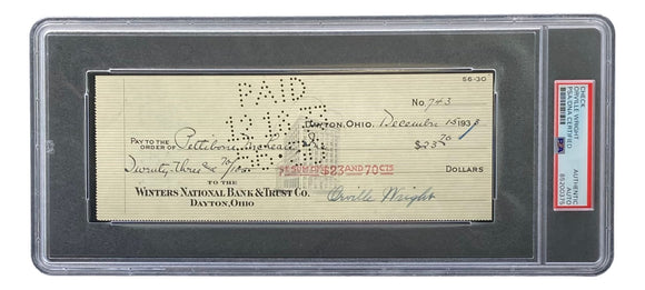 Orville Wright Signed Slabbed Bank Check PSA/DNA 85200375