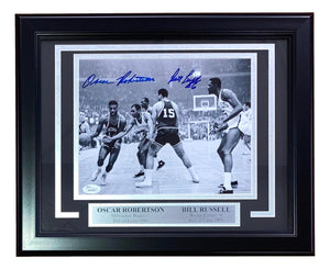 Bill Russell Oscar Robertson Signed Framed 8x10 Celtics vs Bucks Photo JSA+HC