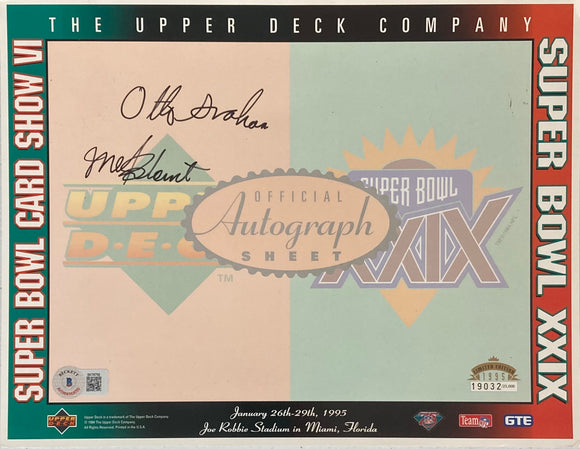 Otto Graham Mel Blount Signed 8x10 1995 UD Super Bowl XXIX Card Show Photo BAS Sports Integrity
