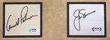 The Sports Integrity Arnold Palmer Jack Nicklaus Signed Framed PGA Cut Signature Collage features two autographed cards side by side, each framed in black with PSA LOA authentication. Both cards display signatures in black ink.