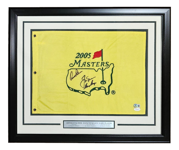 Arnold Palmer Jack Nicklaus Player Signed Framed 2005 Masters Golf Flag BAS LOA Sports Integrity