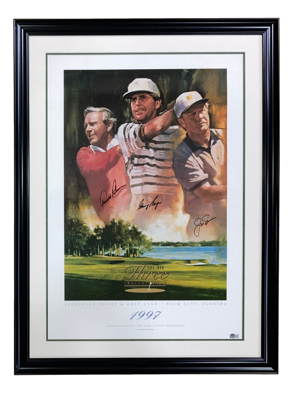Palmer Nicklaus Player Signed Framed 22x32 PGA Golf Poster BAS BH78994