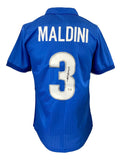 A Paolo Maldini Signed Italy Nike Soccer Jersey by Sports Integrity features MALDINI and the number 3 on the back, with the number personally signed in black ink.