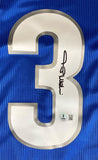 The Sports Integrity Paolo Maldini Signed Italy Nike Soccer Jersey BAS features a large white number 3 outlined in gray on blue fabric, with Maldini's black autograph across the number and an authentication sticker below.