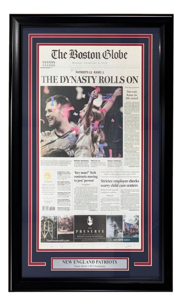 New England Patriots Framed 2019 Super Bowl Champions Boston Globe Newspaper