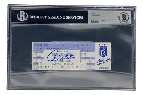 Paul Molitor Minnesota Twins Signed Slabbed 3000th Hit Game Ticket BAS Sports Integrity