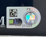 A close-up of a rectangular MLB hologram authentication sticker with QR code and holograms, labeled PX 211443, affixed to a Paul Skenes Signed Framed 16x20 LSU Tigers Photo by Sports Integrity.