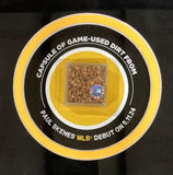 The Sports Integrity Paul Skenes Framed Pittsburgh Pirates MLB Debut Collage features a center capsule of game-used dirt from his 5-11-24 debut, set within black, yellow, and white rings.