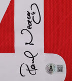 A close-up of a Pavel Nedved Signed Czech Republic Puma Soccer Jersey by Sports Integrity features a large white number, two black marker signatures, and a BAS authentication sticker at the bottom right.
