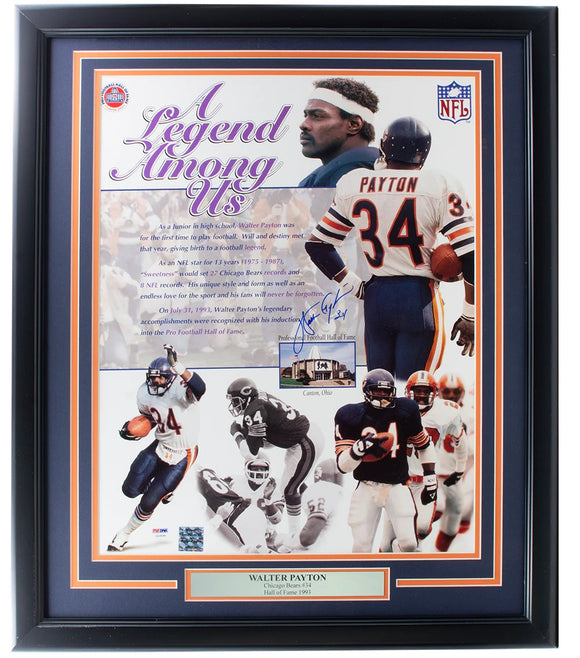 Walter Payton Chicago Bears Signed Framed 16x20 Legend Among US Photo PSA LOA