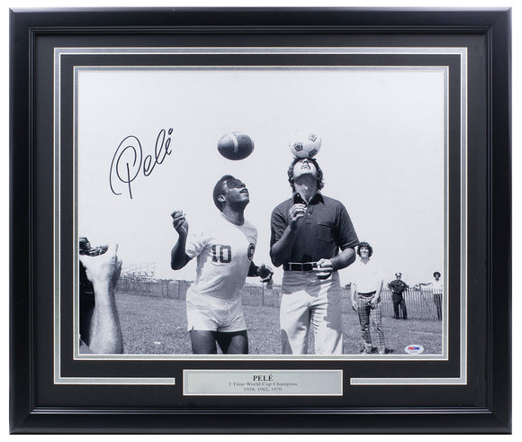 Pele Signed Framed 16x20 with Joe Namath Photo PSA/DNA Hologram
