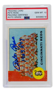 Pete Rose Signed 1963 Topps Reds Team #63 Baseball Card 1963 ROY PSA/DNA GEM MT 10 Sports Integrity