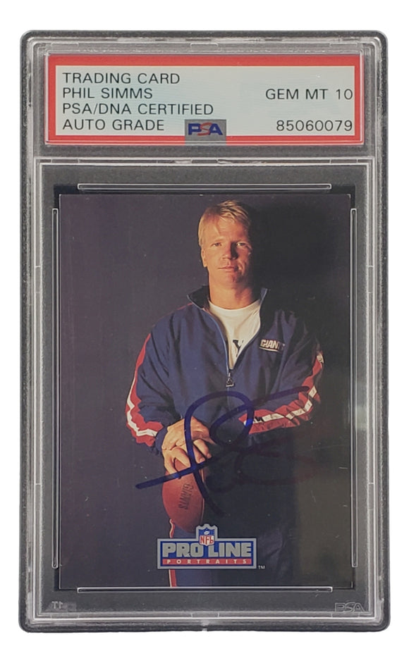 Phil Simms Signed 1991 Pro Line #227 Giants Trading Card PSA/DNA Gem MT 10 Sports Integrity