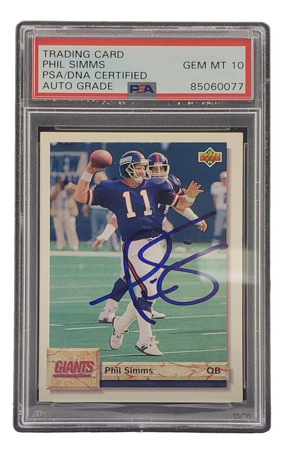 Phil Simms Signed 1992 Upper Deck #561 Giants Trading Card PSA/DNA Gem MT 10 Sports Integrity