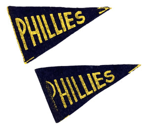 Philadelphia Phillies Vintage Set of 2 1930's 3" Blue Pennants
