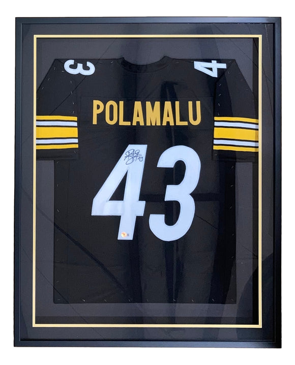 Troy Polamalu Pittsburgh Signed Framed Custom Black Football Jersey BAS ITP Sports Integrity
