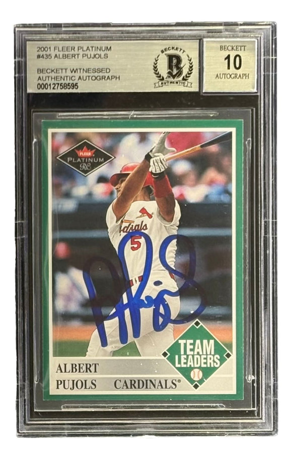 Albert Pujols Signed 2001 Fleer Platinum #435 Cardinals Rookie Card BAS Auto 10