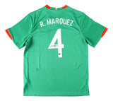Sports Integrity's Rafa Marquez Signed Mexico Nike Soccer Jersey features green fabric with orange trim, R. MARQUEZ and number 4 on the back, plus an autograph below the number.
