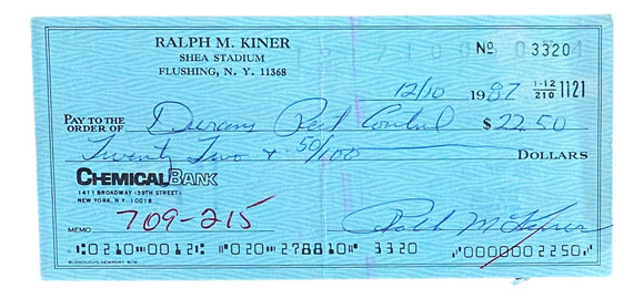 Ralph Kiner Pittsburgh Pirates Signed Personal Bank Check #3320 BAS Sports Integrity