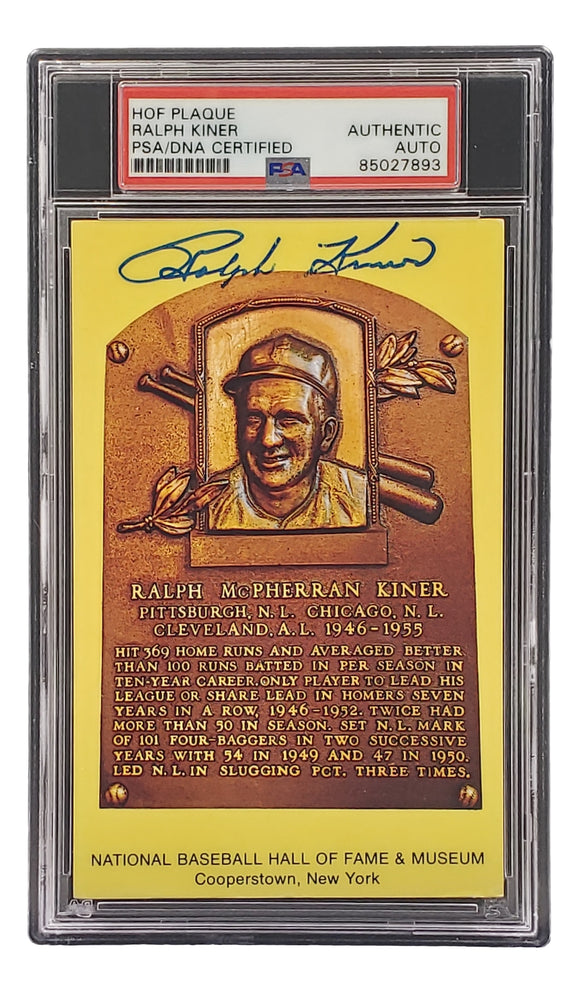 Ralph Kiner Signed 4x6 Pittsburgh Pirates HOF Plaque Card PSA/DNA 85027893