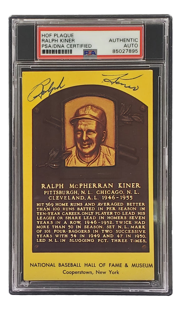 Ralph Kiner Signed 4x6 Pittsburgh Pirates HOF Plaque Card PSA/DNA 85027895