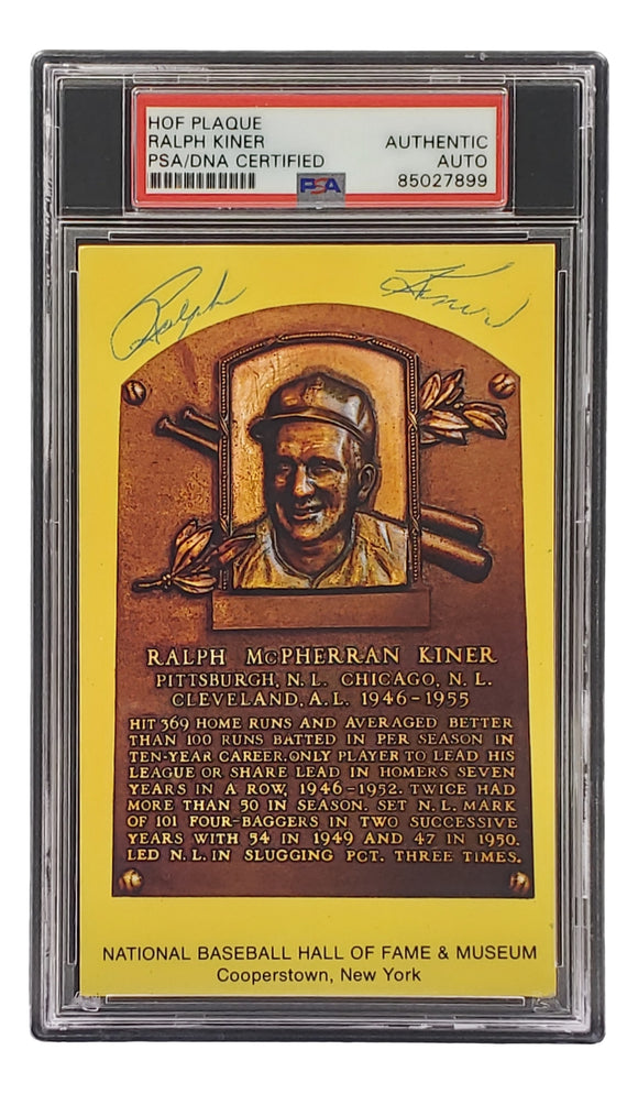 Ralph Kiner Signed 4x6 Pittsburgh Pirates HOF Plaque Card PSA/DNA 85027899 Sports Integrity